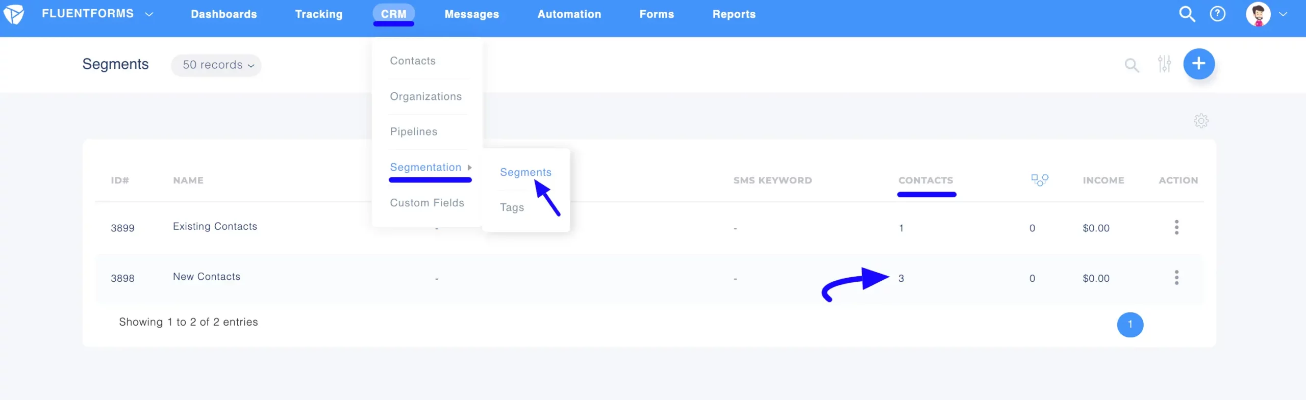 17. Added contacts under the selected segment scaled 50555