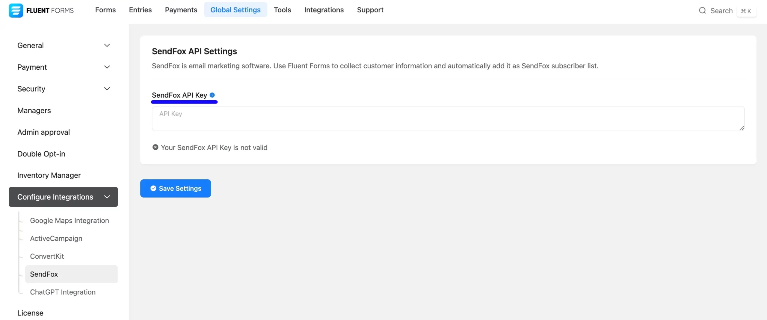 2. SendFox API Settings page scaled 50842