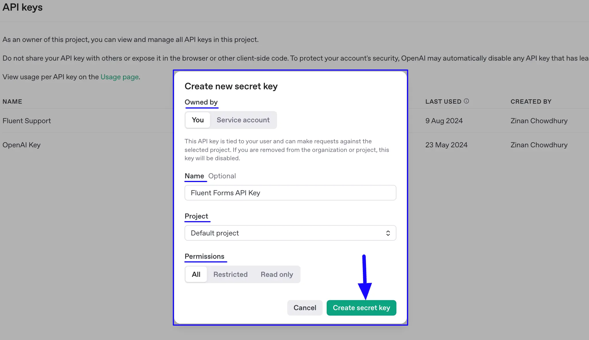 5. Create secret key button 50336