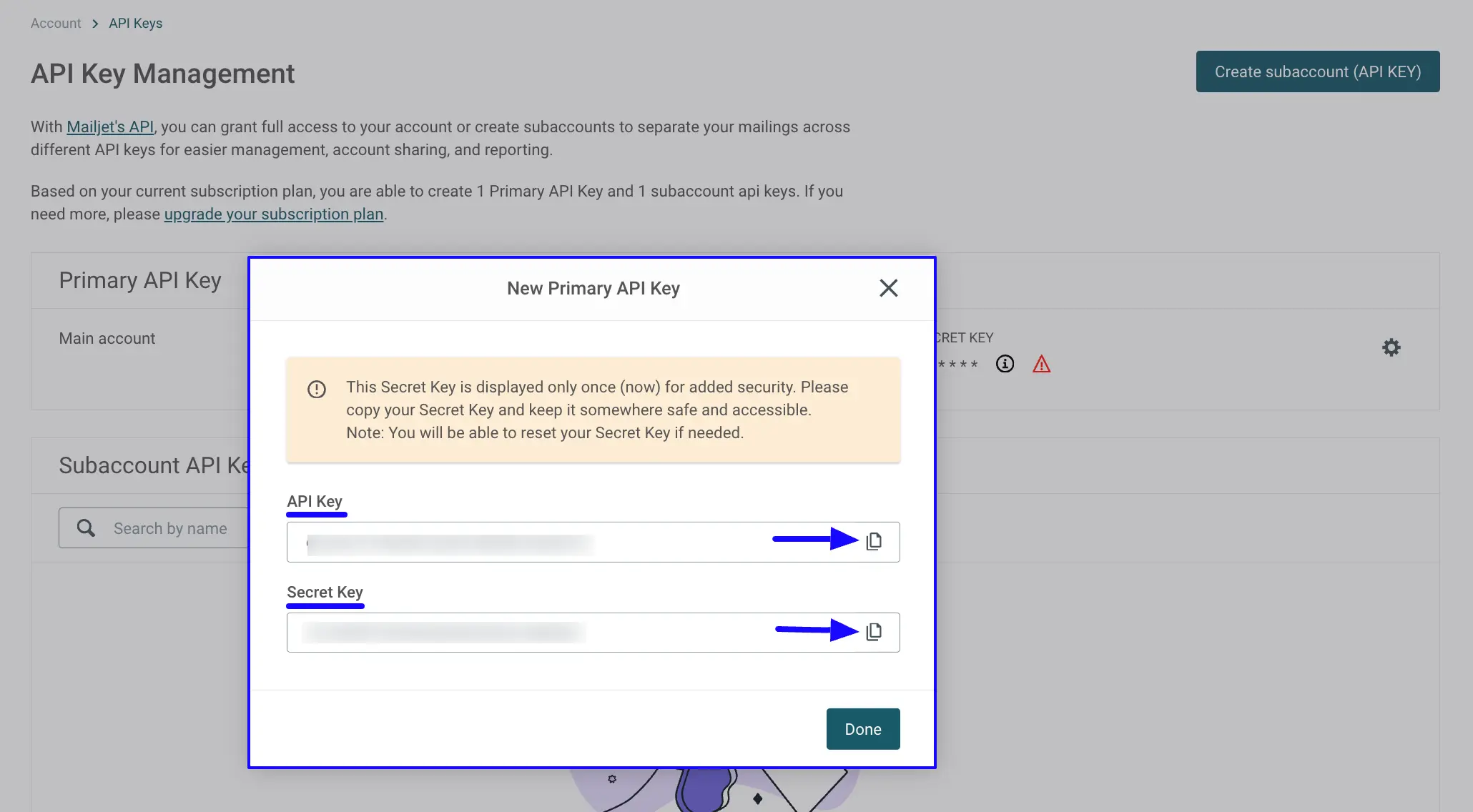 6. Copy API and Secret Key 50840