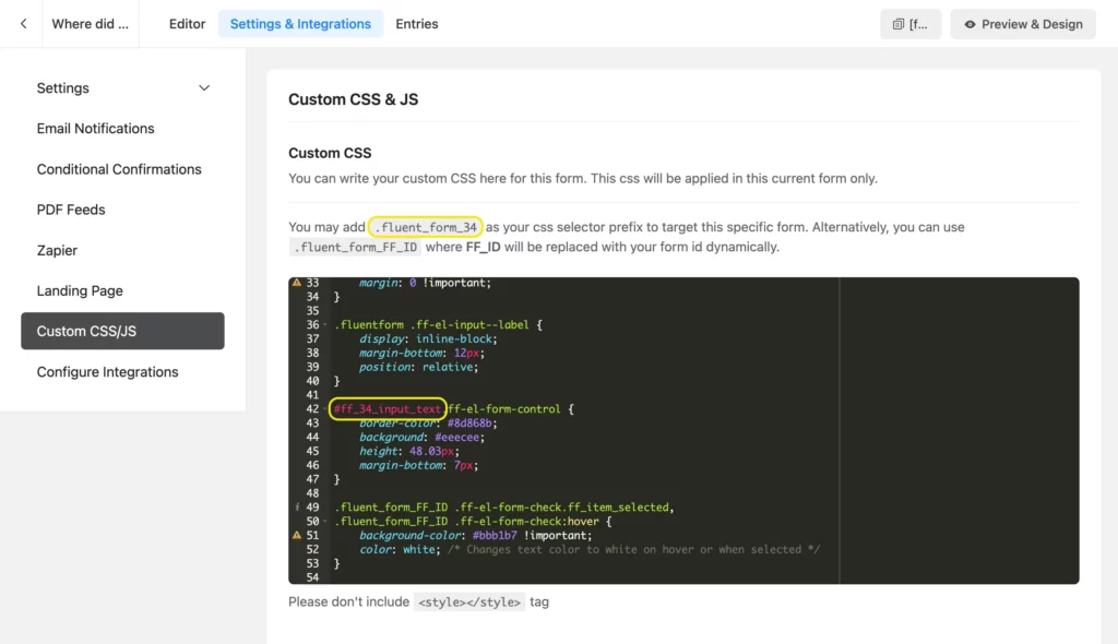 change form ID in custom CSS