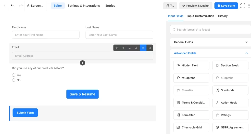 Form abandonment - save and progress example.