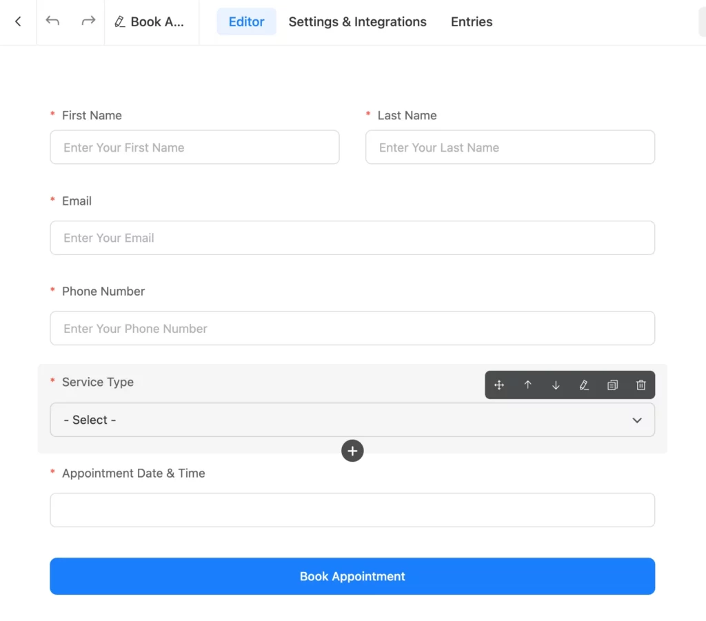 Fluent Forms AI form example