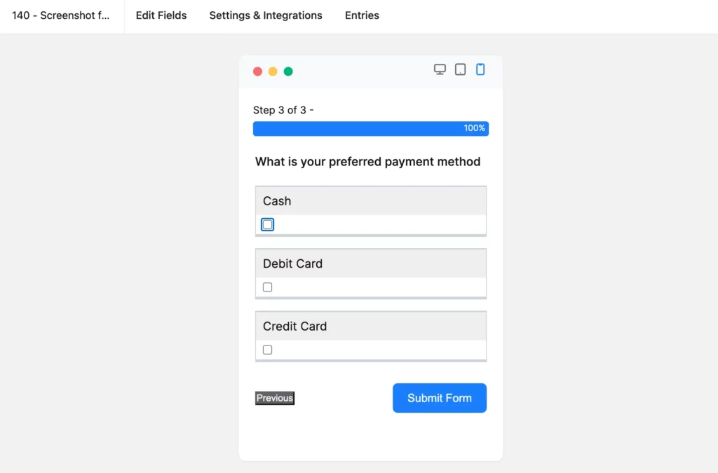 Form abandonment - mobile friendly design example.