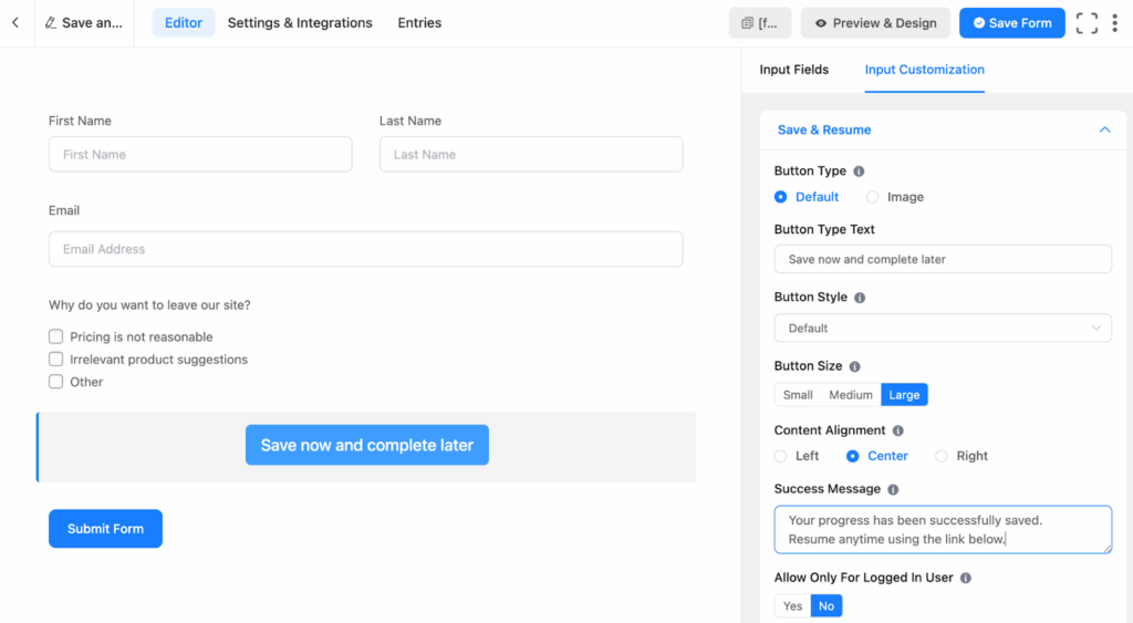 How to save progress and submit a form later.