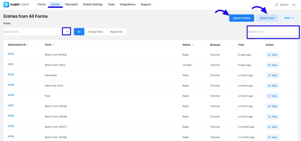 Managing Entries in Fluent Forms - Fluent Forms