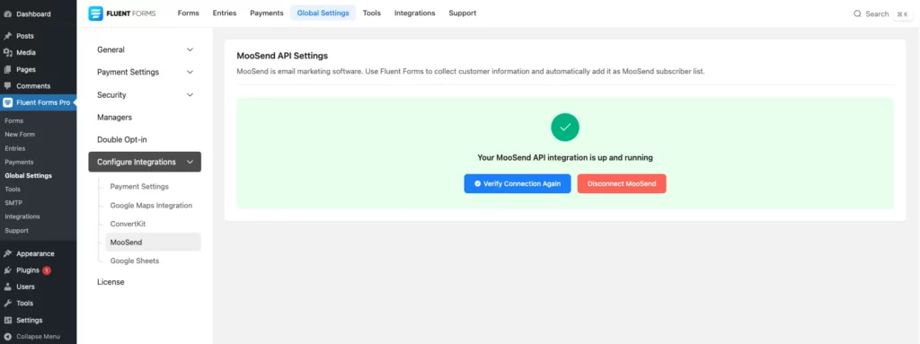 Fluent Forms integration with Moosend