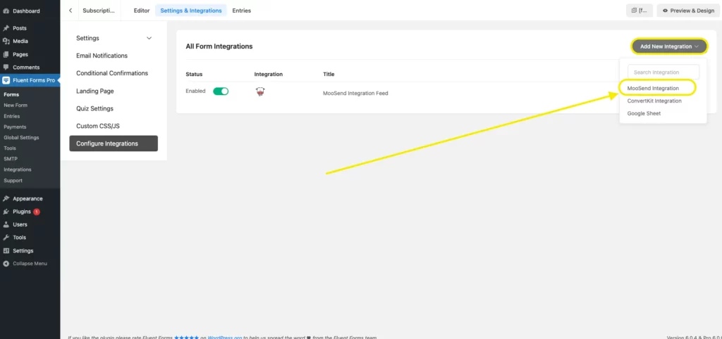 Configure Moosend integration WordPress