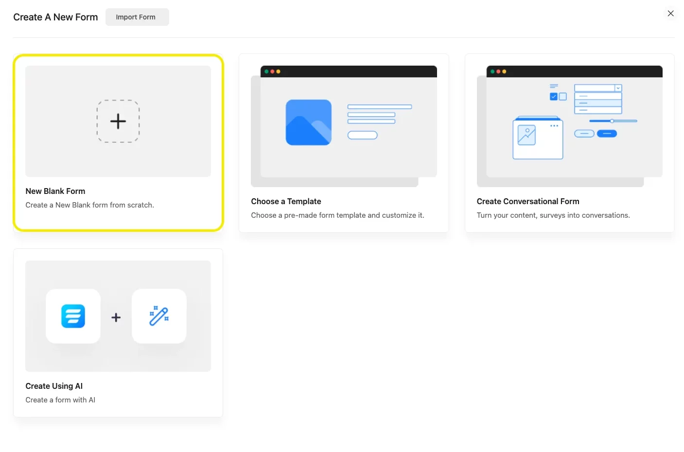Create survey form from Fluent Forms dashboard