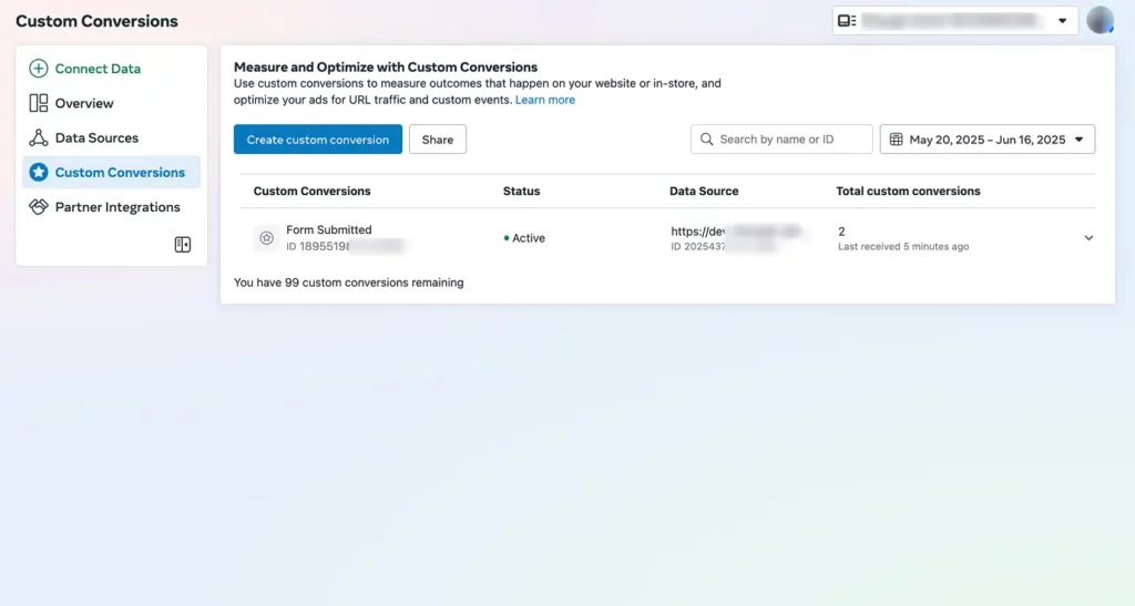 Custom conversion status