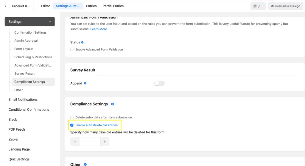 How to enable auto delete old entries on WordPress - Fluent Forms