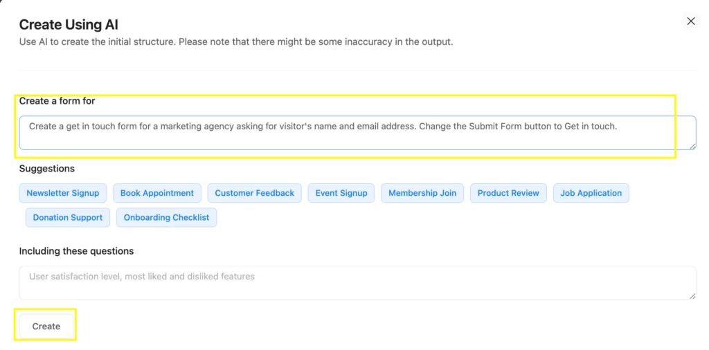Create forms for various purpose with Fluent Forms AI from builder - the free feature of the fastest WordPress form plugin.
