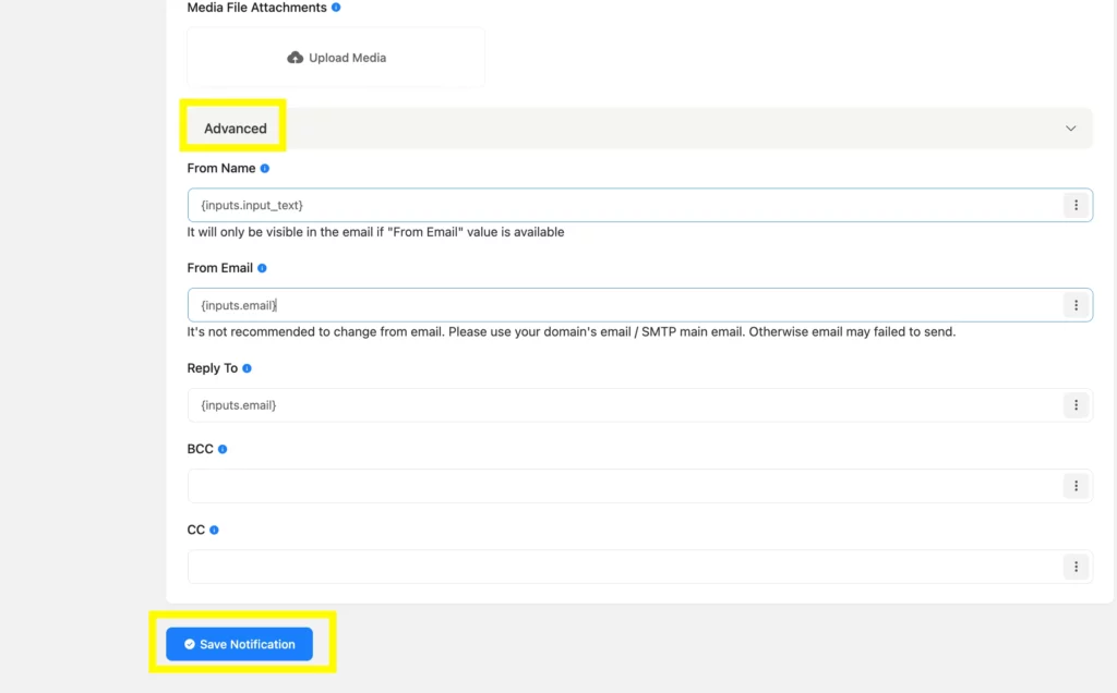 Save notification settings after someone submitted a form.