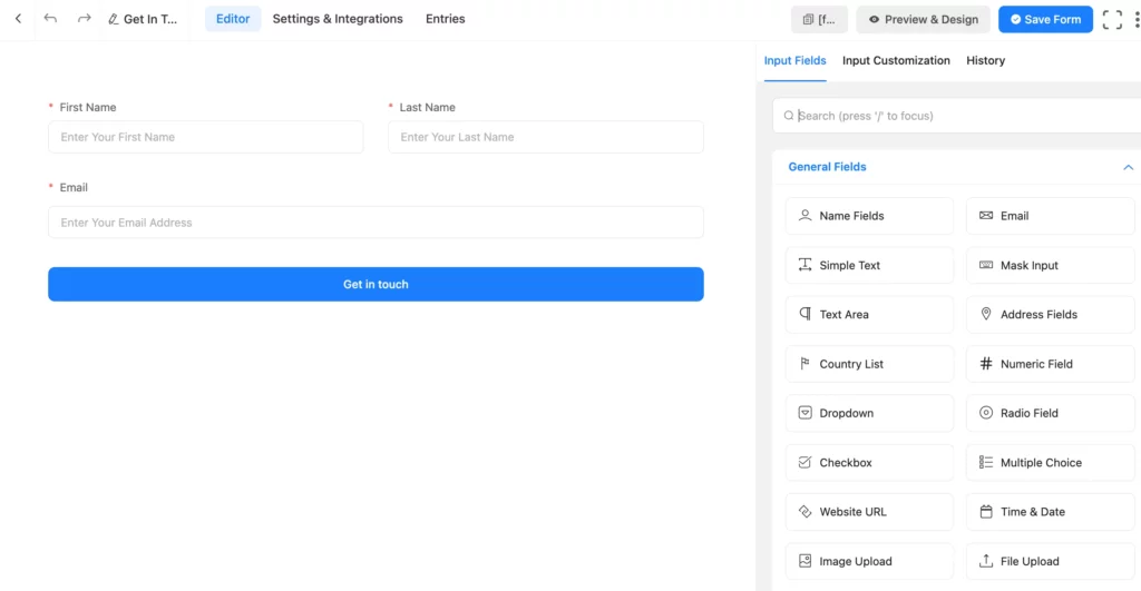Customize the Submit Form button text in the input customization option of Fluent Forms.