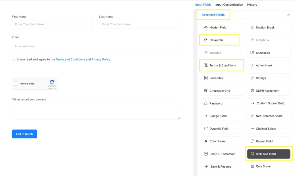 Access various advanced fields such as reach text inpiut, reCAPTCHA, Form Step, Ratings, Range Slider, Save and Resume, etc in the Fluent Forms Pro version, the fastest drag-and-drop form builder plugin for WordPress.