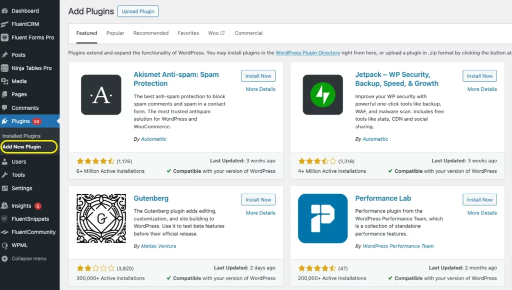 Add New Plugin- Fluent Forms Dashboard