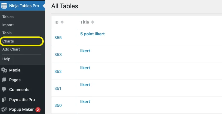 Create WordPress table- Ninja Tables
