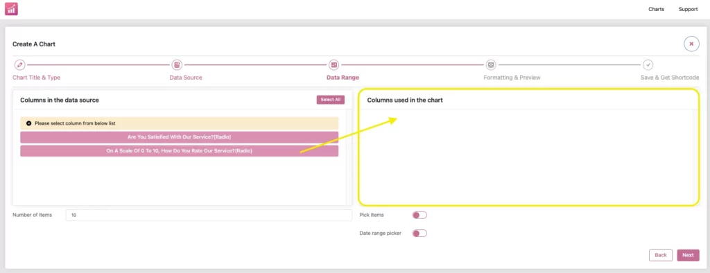 Data range- Ninja charts & Fluent Forms