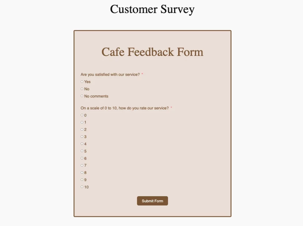 published customer survey form