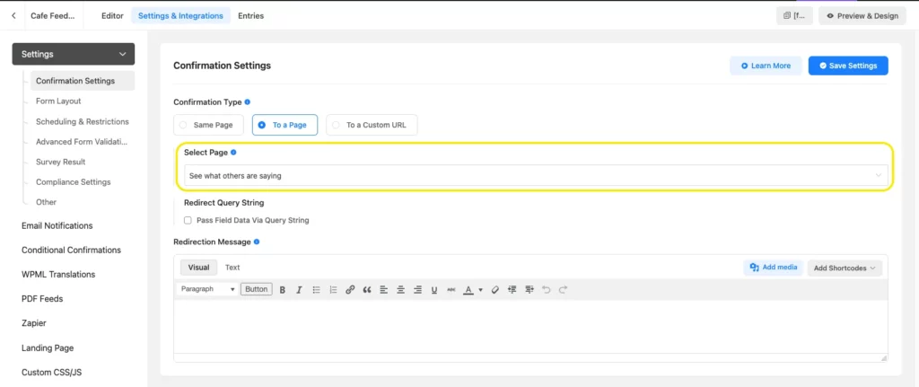 Form confirmation message- Fluent Forms