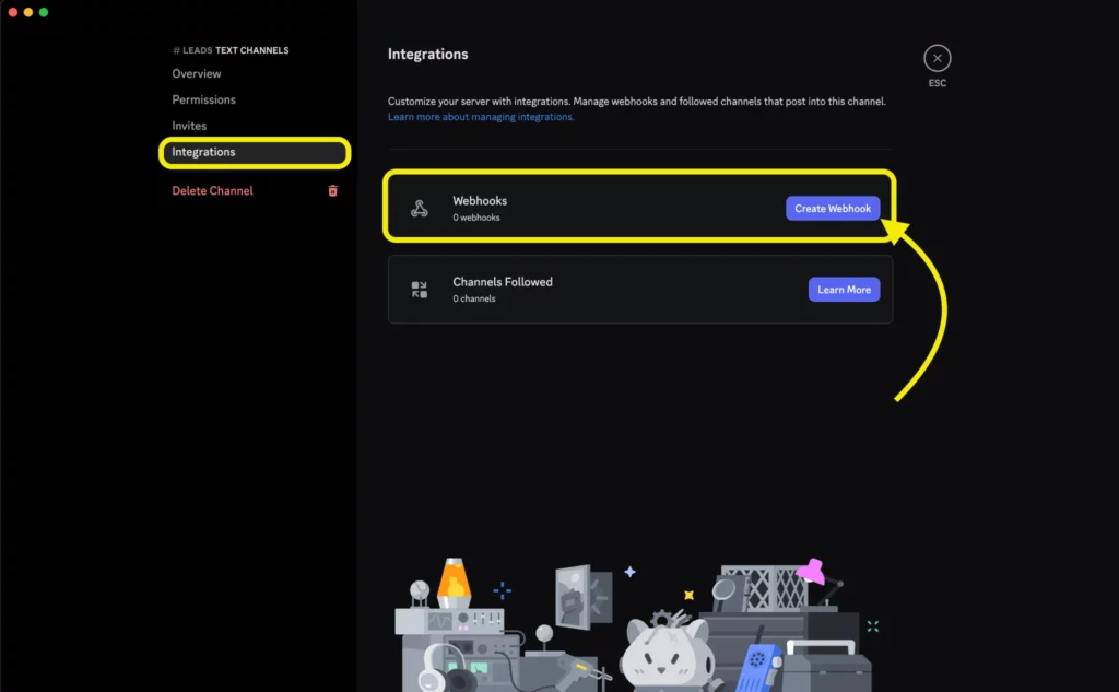 List of existing Discord webhooks available for integration with WordPress forms