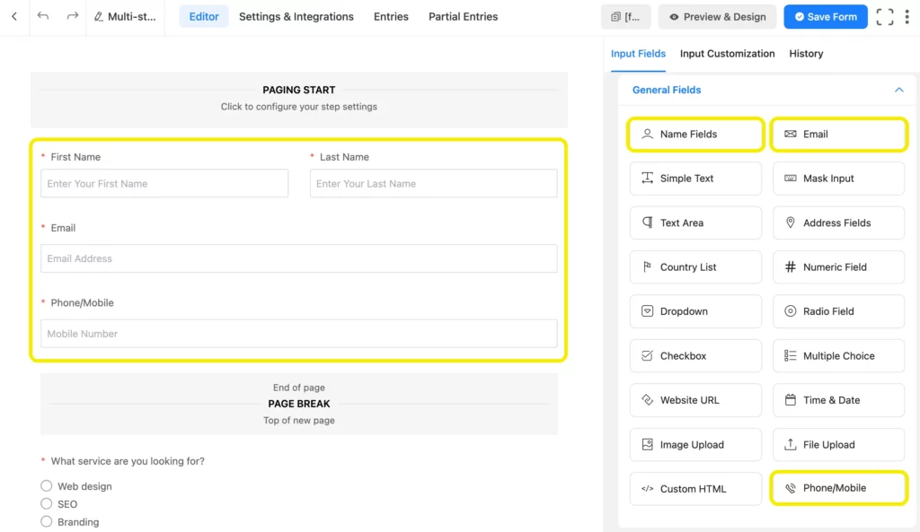 1st step- Multistep forms created with Fluent Forms