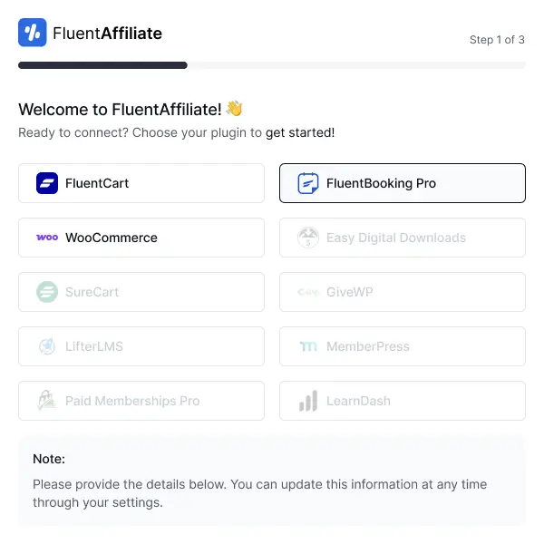 FluentAffiliate setup wizard