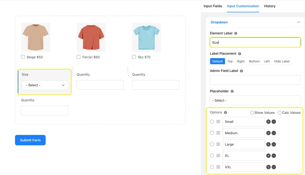 Add size to your products