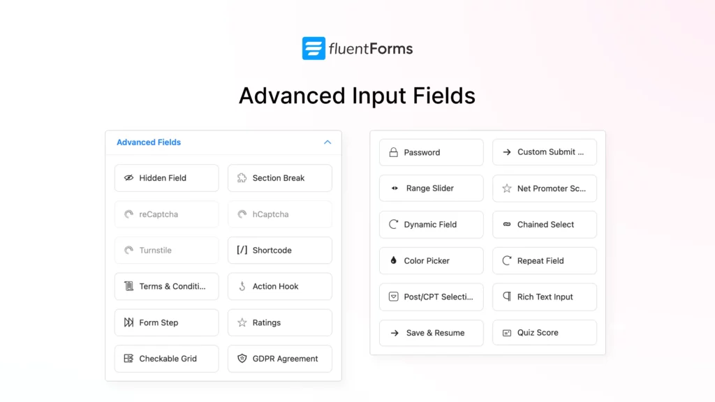 Advanced Input Fields of Fluent Forms