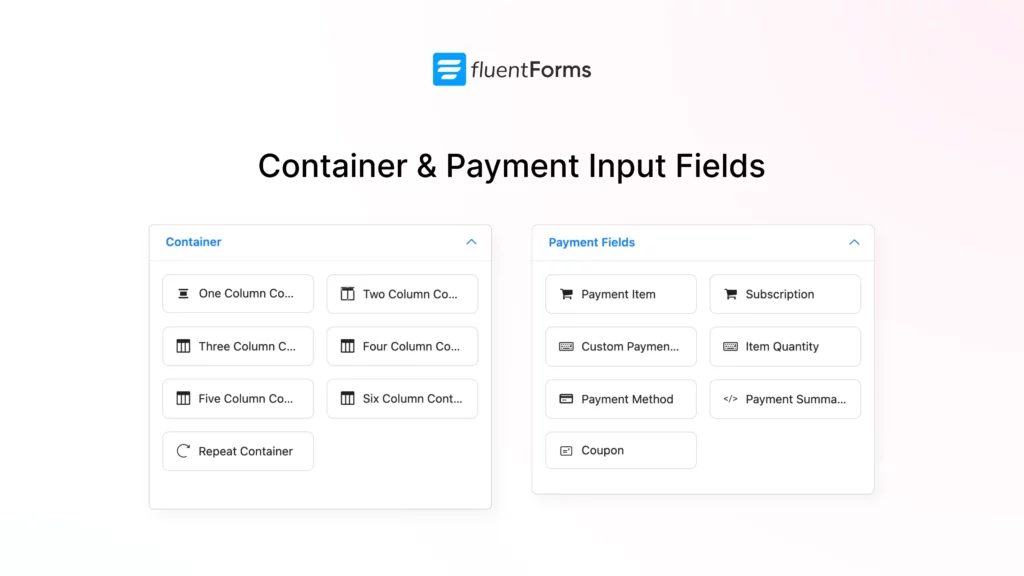 Container and Payment Input Fields of Fluent Forms