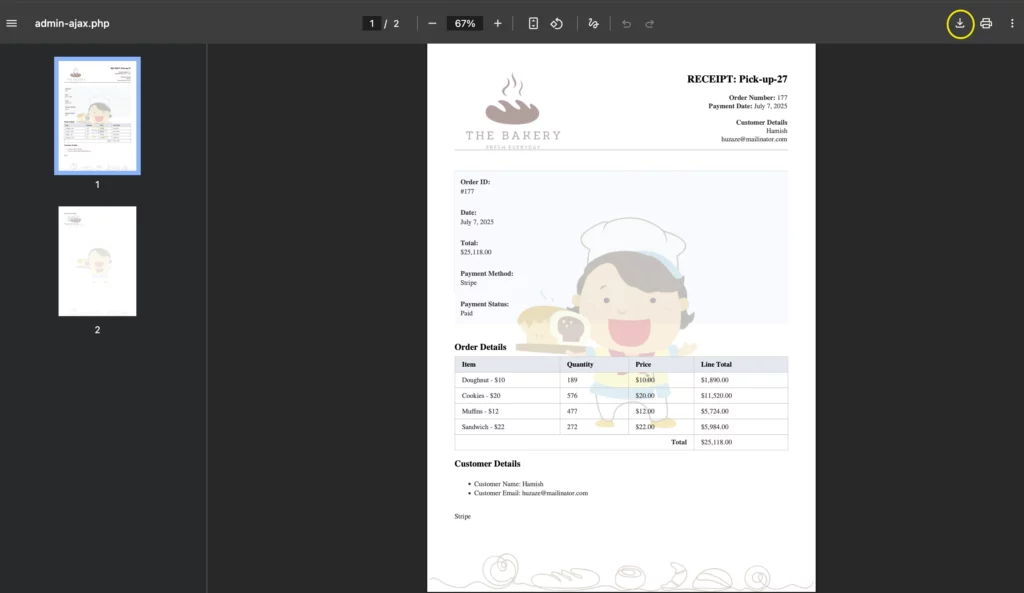 Downloadable PDF feed generated by a WordPress PDF Generator Fluent Forms
