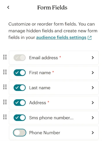 Mailchimp embedded signup form fields