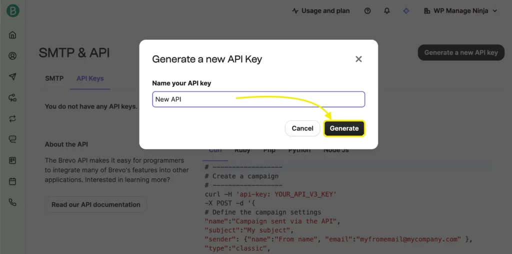 New API Key- Brevo (Formerly Sendinblue)
