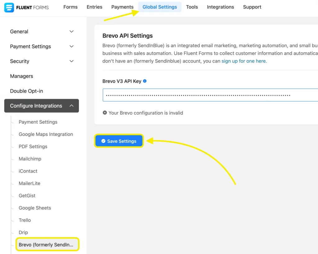 Brevo API for Fluent Forms integration