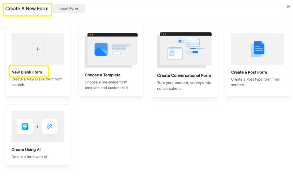 Create a new blank form in Fluent Forms to effortlessly build an event registration form.