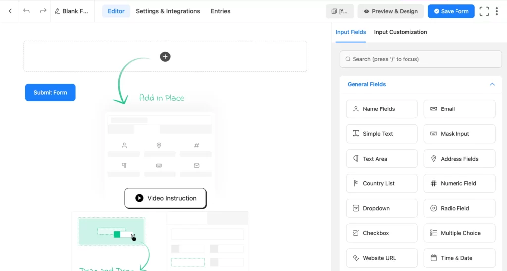 Drag and drop feature in Fluent Forms editor page.