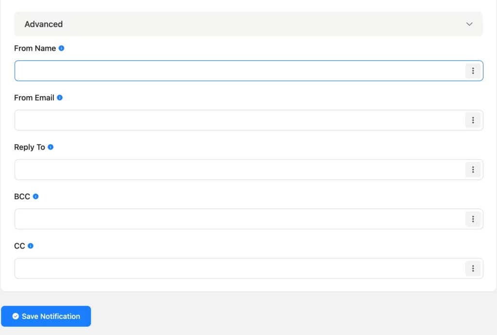 Enable advanced settings for sending email notifications to your WordPress website users.