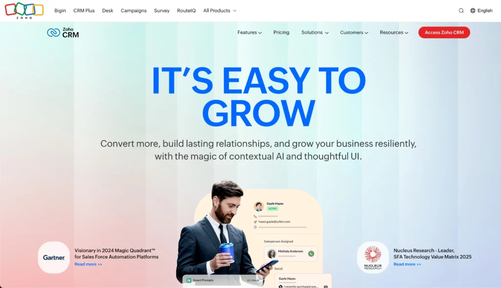 Zoho CRM WordPress Homepage