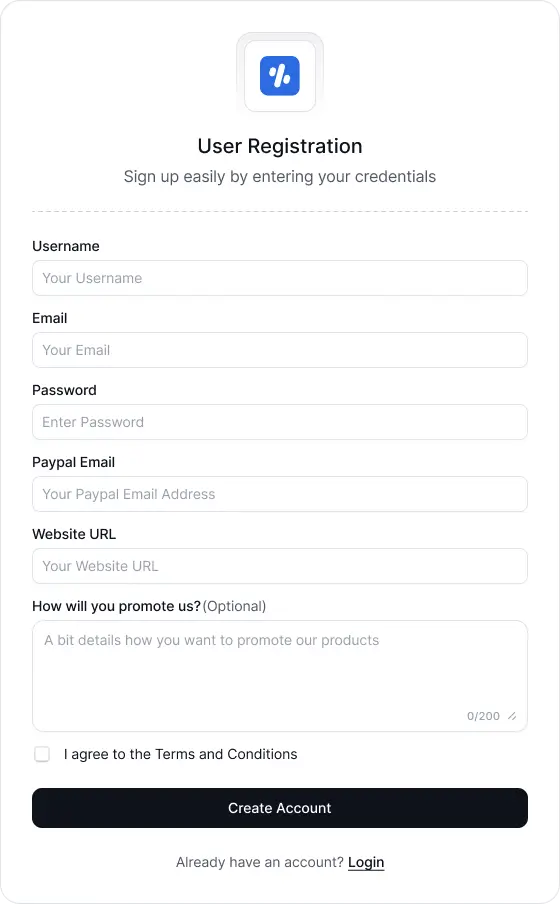 FluentAffiliate user registration
