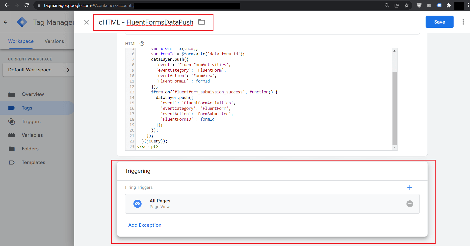 add cHTML tag trigger wpmn 1 56283