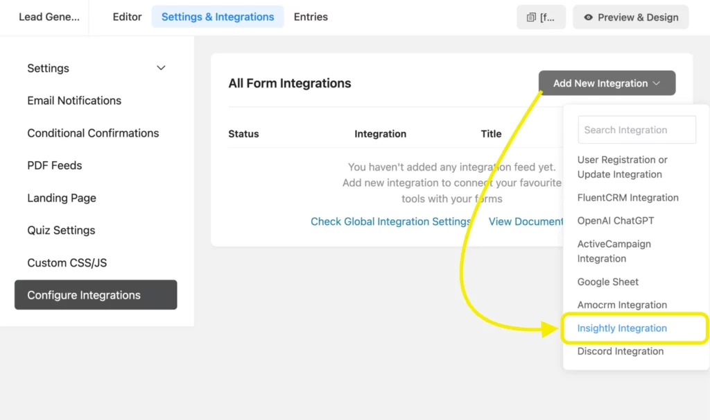 Add New Integration- Insightly Integration for WordPress