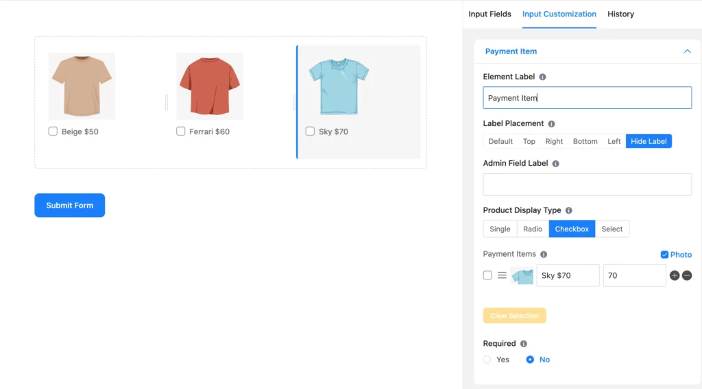 add products as payment items
