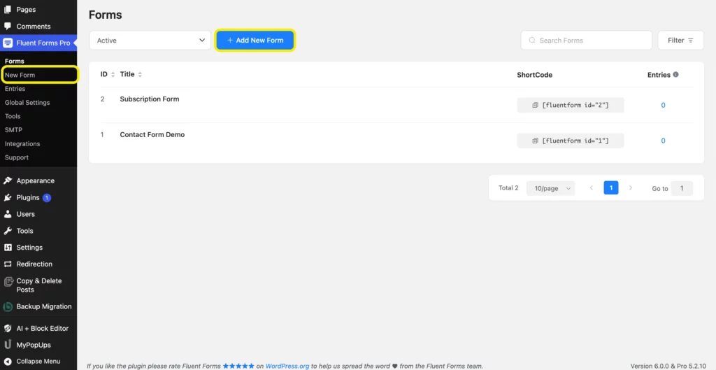Create new WordPress form