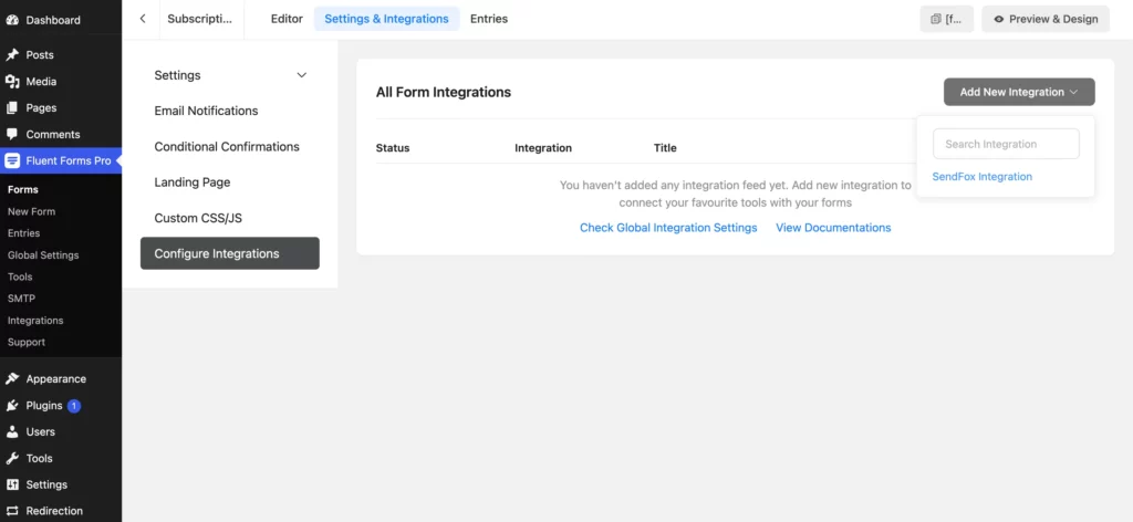 Integration feed for SendFox