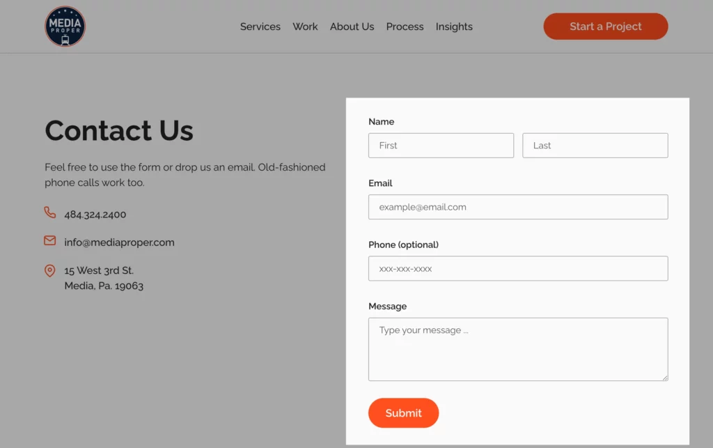 contact us page form