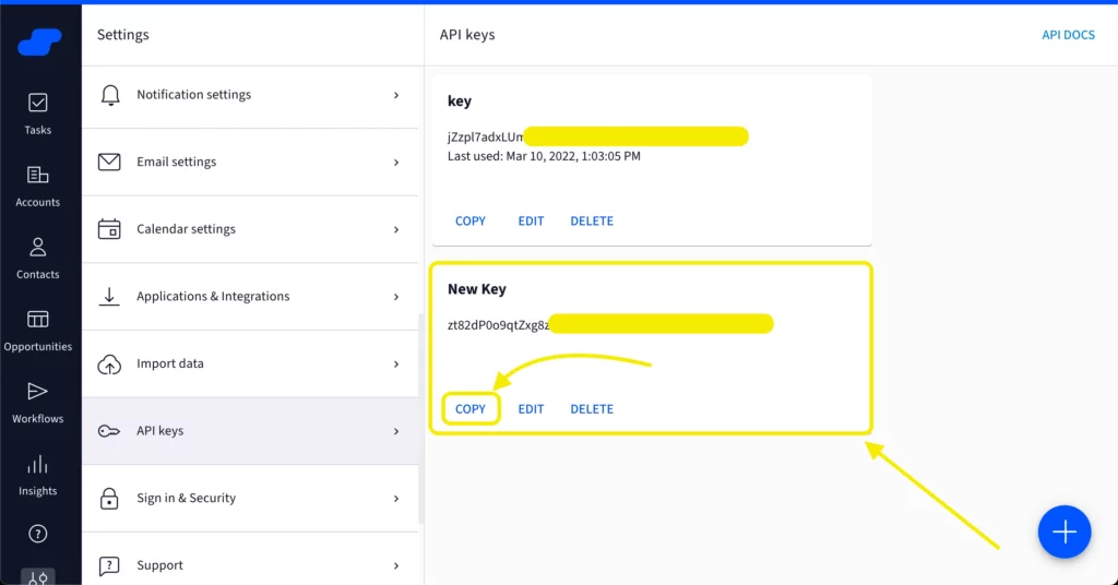 Copy Salesflare API key from dashboard for WordPress integration setup