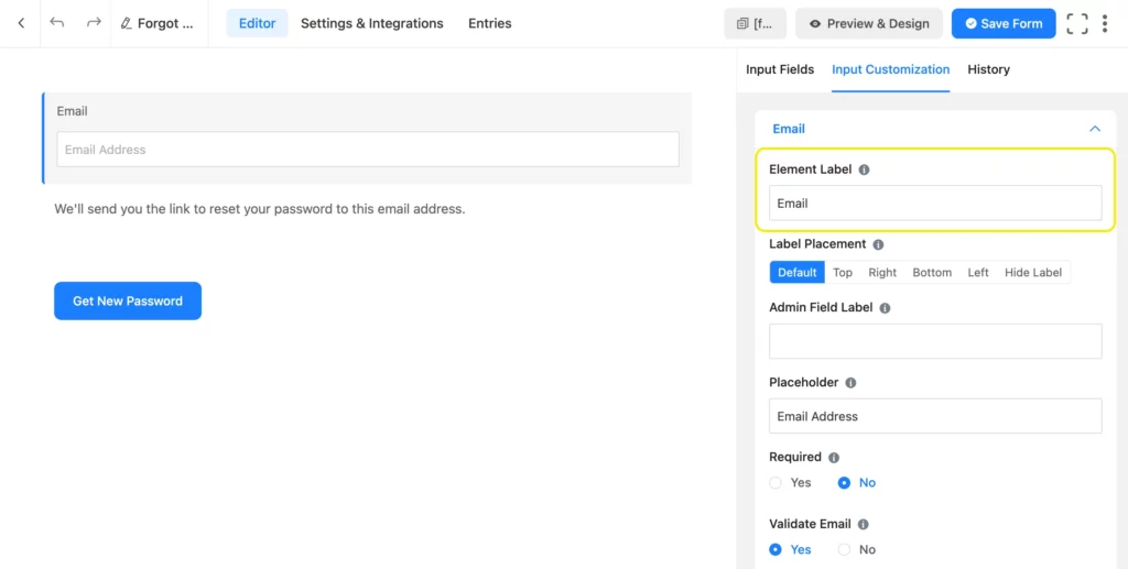 create a lost password form with an email field