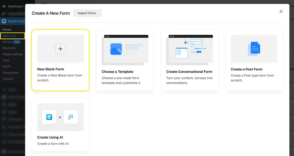 create a new form Fluent Forms
