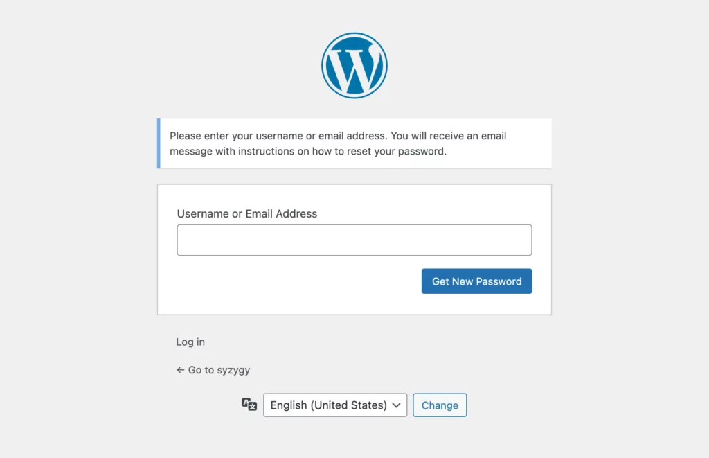 default WordPress lost password page