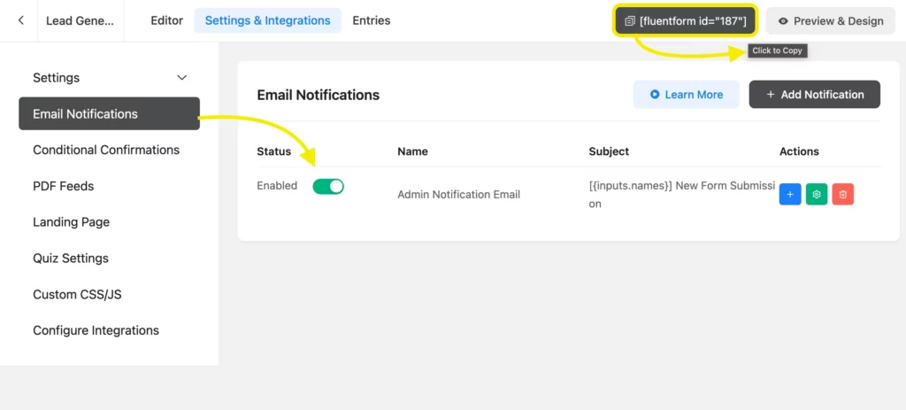 Email Notifications- Settings - Fluent Forms Multistep forms